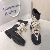 Çizmeler 2021 Sonbahar Ve Kış Moda Rahat Yuvarlak Ayak Lace Up Siyah Deri Tek Ayakkabı Kadın Kısa Serin Q291