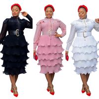 봄 가을 아프리카 여성 긴 소매 핑크 블랙 화이트 플러스 사이즈 드레스 드레스 XL-5XL 211115