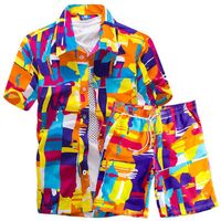 Мужские трексеи мужские гавайские рубашки набор 2021 мода летние цветочные мужчины + печать пляжные шорты с коротким рукавом спортивные наборы