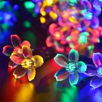 سلاسل الشمسية الكرز زهر مصباح LED ماء ساكورا سلسلة الجنية أضواء جارلاند حبل ضوء ديكور الزفاف الحديقة حديقة شجرة عيد الميلاد