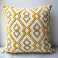 Yellow Cushion Cover Cute Diamond Geometric Embroidery Pillo...