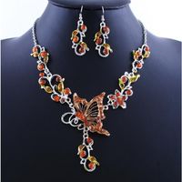 Earrings & Necklace Elegant Butterfly Flower Rhinestone Pend...