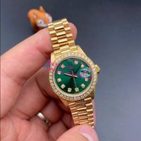 Womens 클래식 시계 69178 26mm 다이아몬드 녹색 다이얼 사파이어 유리 자동 골드 스테인레스 스틸 팔찌 럭셔리 시계 방수