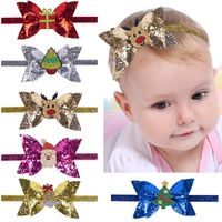 Meninas Baby Bow Headbands Cervo De Natal Papai Noel Crianças Glitter Lantejoulas Bowknot Headband Acessórios de cabelo Xmas Headwear Headdress