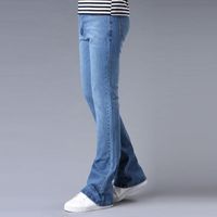 Mens tradicional bootcut caneca de perna fina fita ligeiramente amarrado azul masculino designer clássico estiramento de alongamento