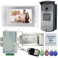 ! 7 inch video deurtelefoon intercom deurbel systeem kit set met elektrische vergrendeling + 1 RFID-toegang IR-camera + 12V voeding telefoons