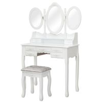 US stock Bedroom Furniture FCH MDF Spray Paint Dresser Seven Drawers Three-fold Mirror Dressing Table Set White