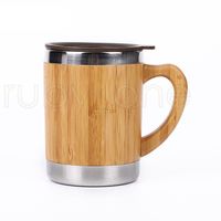 300ml Stainless Steel Bamboo Coffee Mugs with Handle and Lid...