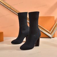 autumn winter socks heeled heel boots fashion sexy Knitted elastic boot designer Alphabetic women shoes lady Letter Thick high heels Large size 35-42 With box