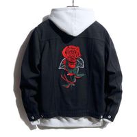 Männer Jacken 2021 Herren Herbst Jeansmode Lässige Lose Rose Blume Vogel Stickerei Black Jean Jacke Mäntel Streetwear