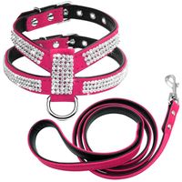 Dog Collars & Leashes Bling Rhinestone Harness Leather Puppy...