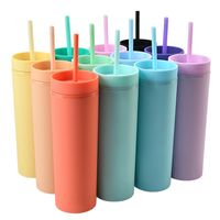 16 oz tumblers maigres acryliques mate gobelet de couleur plastique avec couvercles et pailles bouteilles cubitées eau tasse d'été tasses de café A13