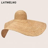 Brim grande chapéus Designer Raffia Hat Oversized para Mulheres Proteção UV em Praia Ladies Lager 25cm Big Sun Wedding Atacado