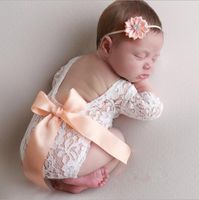 Baby Lace Mamelero Infantil Arco Chaleco Pumpsuits Diadema 2pcs Conjuntos de fotos Sesión Pretción Princesa Ropa Bebé Fotos Props 3 Colores DW5494