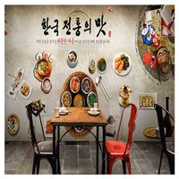 Обои Обои Обои Обои 3D Корейская Кухня Ресторан Kimchi Горшок Жареный Куриный магазин Ретро Диета Питание Граффити