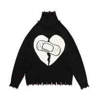 Мужские свитера Мужчины хип-хоп водолазов Свитер 2021 зимнее сердце бинт трикотаж хараджуку женская мода Корея повседневная хлопковая пуловер W177