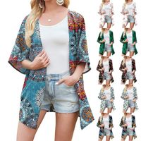 Maillot de bain pour femmes Casual Casual Casual Open Front Cover Up Tops Summer Femmes Impression Kimono Long Cardigan Chemisier Chemisier Châle Beach Tunic2021