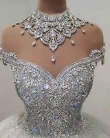 Royal Princesa Vestido de Noiva para Noiva Luxo Árabe Vestidos Bridais Pescoço Cristal Robe de Soirée de Mariage