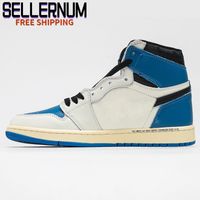 Männer Frauen Basketballschuhe Jumpman 1 1s High Og SP Fragment Design X TS Military Blue Sneakers Original Box
