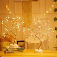 야간 조명 가벼운 미니 크리스마스 트리 구리 와이어 화환 램프 홈 침실 장식 요정 Luminary USB LED 휴일 조명