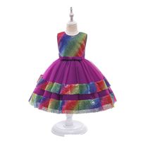 Girls Dresses Kids Dress Children Clothes Kid Princess Wedding Flower Evening Lace Sequin Tutu Pettiskirt Rainbow B6901