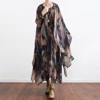 Qaturalan 2021 Etniska Kvinnor Klänning 2 Set Ärmlös Tie Dye Silk Vestidos Plus Size Gown Vintage Maxi Robe Elbise Casual Dresses