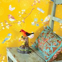 Amerikan Graffiti Kağıt, Yeşil Çim, Çiçekler ve Taze Kuşlar, Mavi Boyama Kağıdı, Sarı ve Mütevazı Oturma Odası Q0723