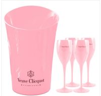 Розовое пластиковое акриловое шампанское ледяное ведро вина шампанского флейты и стеклянные ведра вина