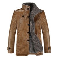 Trenchs de Hommes 50% Hommes Manteau Couleur Solide Couleur Peluche Faux En Cuir Business Veste d'hiver pour l'usure quotidienne