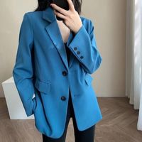 Kadın Takım Elbise Blazers Zoki Mavi Kadın Ceket Bahar 2022 Kore Kemer Tunik Tek Düğme Ceket Ince Rahat Cep Ofis Bayan Giysileri
