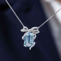 2021 new necklace Hai lanbao Pendant Light luxury niche dign blue bow collarbone chain female