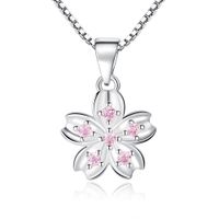 925 Sterling Silver Flower Pendentif Collier Pink Zircon Top Qualité De Mariage Engagement Cadeaux Box Chaîne Collier