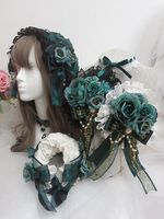 Parti Maskeleri Kız Tasarım Lolita Dantel Tokalar Koyu Yeşil Çiçek Inci Çapraz Gotik Kadın Kostüm Kolye Kafa Cosplay Başlıklar