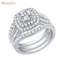 Nieuws 3 Paragraaf 925 Sterling Zilveren Trouwringen voor Vrouwen 2 CT AAA CZ Blue Side Stones Classic Jewelry Engagement Ring Set 210506