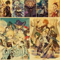 Classic Anime Adventure Game Room Genshin Impact Kraft Paper Poster Wall Art Painting Home Cafe Bar Study Bedroom Girl Decor Y0927
