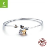 925 Sterling Zilveren Bangle Crystal Bee en Honingraat Dames Armbanden Armbanden voor Dames Sieraden SKB104 2035 Q2