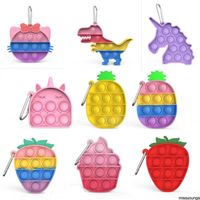 Cute Fruits Design Keychain Mini Shape Unicorn Pineapple Simple Dimple Toy Animal Charm Trinket Push Fidget Car Key Holder Key for Kids Girl Adults