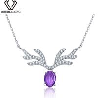 DOUBLE-R 0.6ct Natural Genuine Purple Amethyst Pendants Classic Necklaces Real 100% 925 Sterling Silver Fine Jewelry For Women Chains