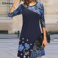 Günlük Elbiseler 2022 Vintage Çiçek Baskı Gevşek Elbise O Boyun Kadın Kazak A-line Kadınlar Zarif Uzun Kollu Parti Vestidos