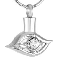 Stainless Steel Cremation Urn Necklace For Ashes Crystal Eye Round Shape Memorial Pendant Chains