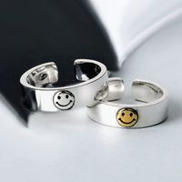 Vintage oude 925 zilveren kleur gelukkig lachend gezicht open ringen voor vrouwen punk hiphop verstelbare ring mode-sieraden gift