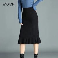 Skirts 2021 Spring Fashion Mid-length Half-length All-match Bag Hip Fishtail Skirt High-waist Thread Knitting Office Ladies Cotton
