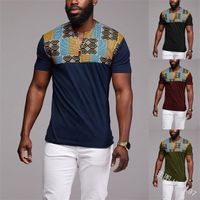 3 Kolory Męskie Koszulki Duży Rozmiar Dorywczo Nation Style Druk Drukarnie Afryka Z Krótkim Rękawem Loose Casual Odzież S-5XL