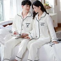 Autumn Winter Coral Velvet Couple Pajamas Set V-Neck Plus Size Home Service Suit Casual Women Flannel White Sleepwear Nightwear 211122