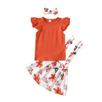 Zestawy odzieżowe 2021 Lato 1-6y Baby Girl 3PC Zestaw Pomarańczowy Flared Krótki Rękaw Top + Suspender Lily Print Spódnica + Pałąk Kid Dzieci Ubrania