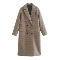Frauen Wollmischungen 2021 Herbst Winter Koreanische Mode Vintage Kleidung Khaki Revers Doppelreimige Plaid X-Long Coats und Jacken für Frauen