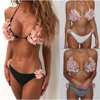 Купальник бюстгальтер бикини набор 3D цветочный дизайн купальники для женской галтер шеи купальный костюм пляжная одежда сексуальная леди летом пляж бикини