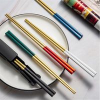 Creative 304 Stainless Steel Chopsticks with Storage Box Heat Insulation and Anti-scalding Home el Non-slip Chopstick a14
