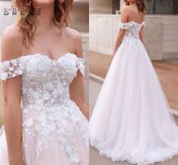 Modest White Ivory A Line Wedding Dresses Elegant Off Shoulder Backless Lace Appliqued Long Bridal Summer Garden Beach Boho Wedding Gowns Plus Size