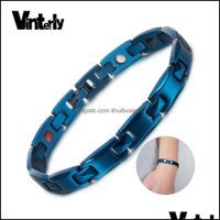 Link, Chain Bracelets Jewelry Vinterly Blue Magnetic Bracelet Men Stainless Steel Health Energy Germanium Unisex Hologram For Women Y1125 Dr